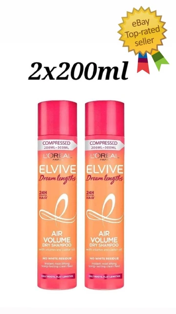 2 x LOREAL Paris Elvive Dream Lengths Air Volume Dry Shampoo Compressed 200ml ea