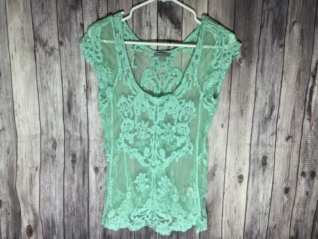 Women's Charlotte Russe Teal Sheer Floral Print Blouse Size Medium