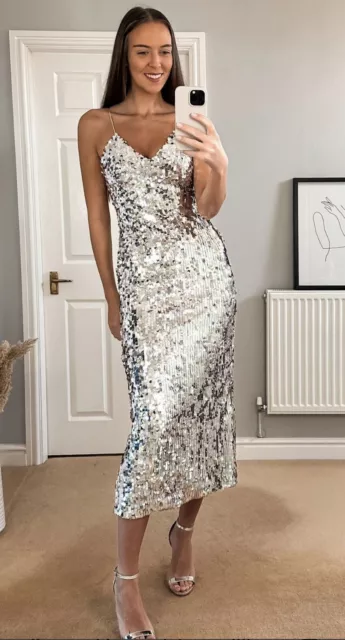 ZARA WOMAN NEW Silver Strappy Sequin Dress Size S Ref.9373 567 30.00 PicClick UK