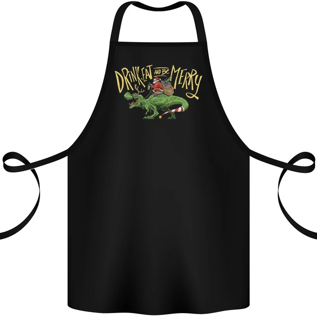 Santa T-Rex Drink Eat Merry Funny Christmas Cotton Apron 100% Organic