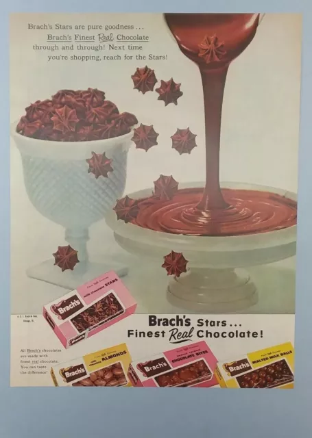 BRACH'S CHOCOLATE CANDY  1957 MAGAZINE PRINT AD, 10" x 13", Ready to Frame