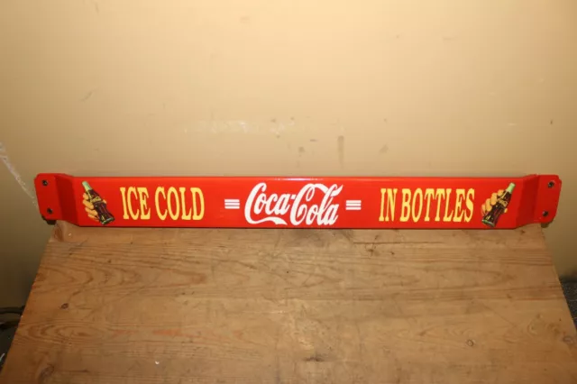 COCA COLA Ice Cold Soda Pop 32" Porcelain Metal General Store Door Push Bar Sign