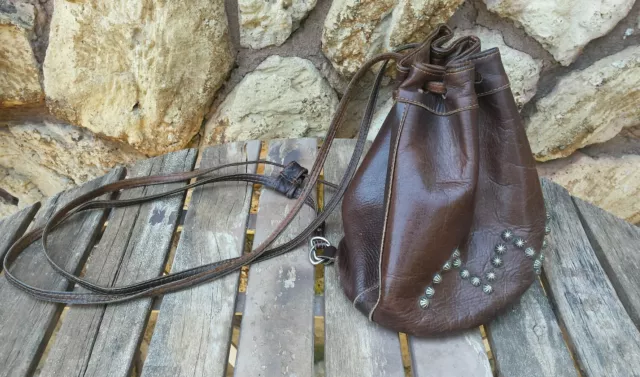 Force Ten West Brown Handmade Leather Cynch Hobo Backpack Purse