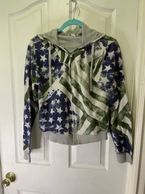 Doublju Kid's Zip Up Hoodie Jacket Unisex Size XL Navy Green Flag Design