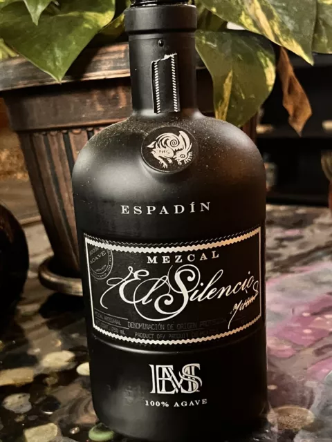 Empty Espadin 'El Silencio' Mezcal Bottle.  Matte Black 750ml Collectable Bottle