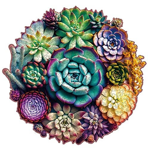 Unique Wooden Jigsaw Puzzles - Mandala Succulent Plants, 500 Pcs King Size