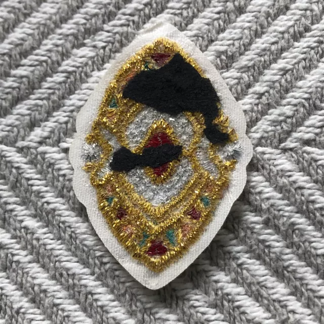 Vintage Embroidered Appliqué Gold And White Oval Red Gem Center 2in 2