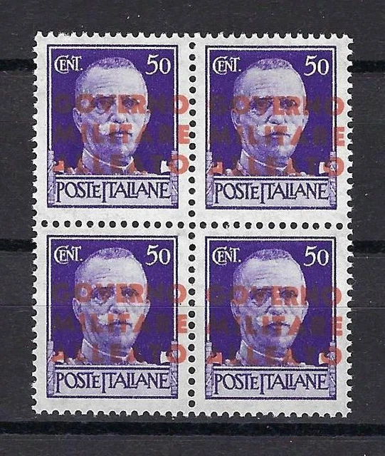 Italy 1943 Sc# 1N13 orange overprin shifted to right Allied Military block 4 MNH