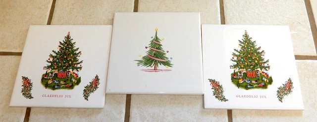 Christmas Trees Ceramic Tile 3 set 6" x 6" Tiles GLAEDELIG JUL