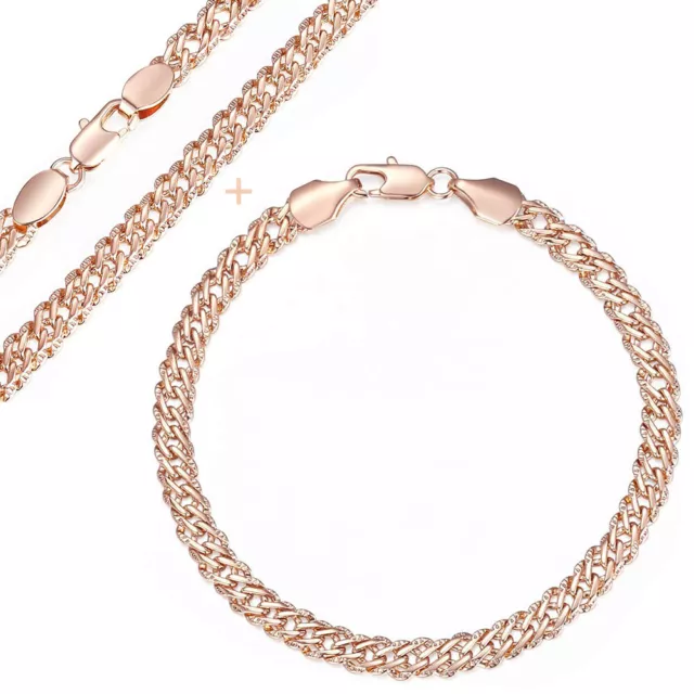 5mm Hammered Venitian Link Necklace Bracelet Rose Gold Filled Womens Chain 7-24"