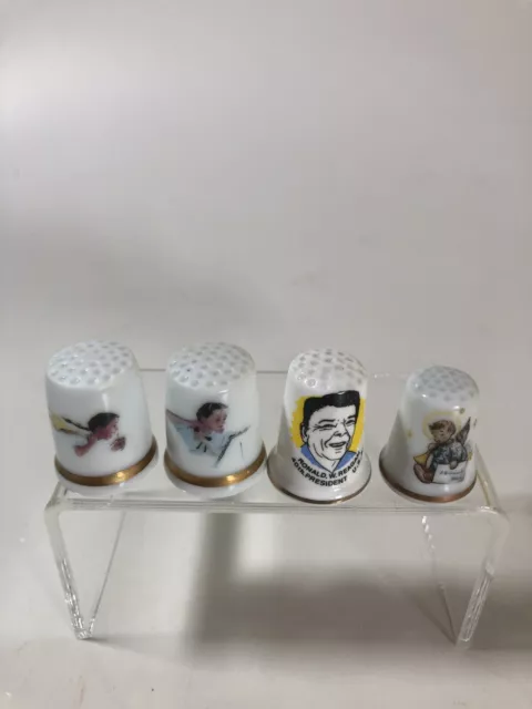 Lot of 4 Bone China Thimbles Norman Rockwell Hummel & Birchcroft Limited Edition