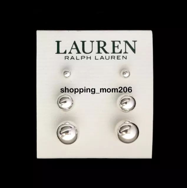 Lauren Ralph Lauren Silver Tone Ball Stud Earrings Set RV$32