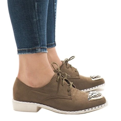Green slip ons with sequins L155 beige