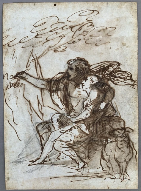 DESSIN ORIGINAL à L'encre Fin XIXe Siècle - Scène Animée Avec Chariot Et Costumes Historiques
