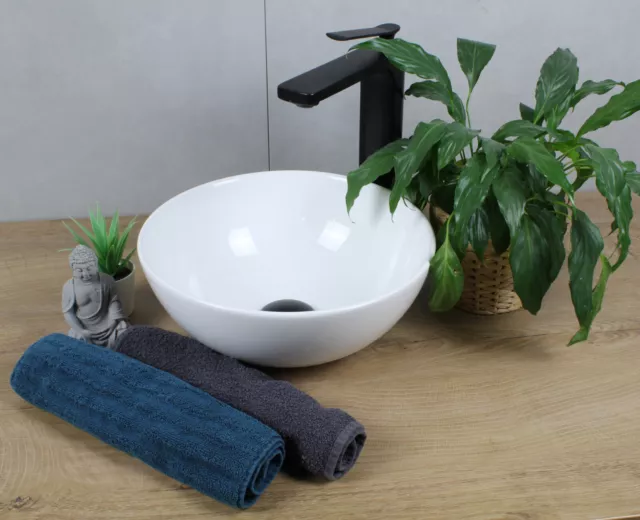 Premium Keramik Waschbecken rund Ø 320x135 weiß ohne Überlauf Aufsatzwaschbecken