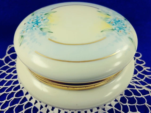 T&V Limoges Iridescent Powder Trinket Vanity Jar w Lid Signed Nelle Jackson 1920