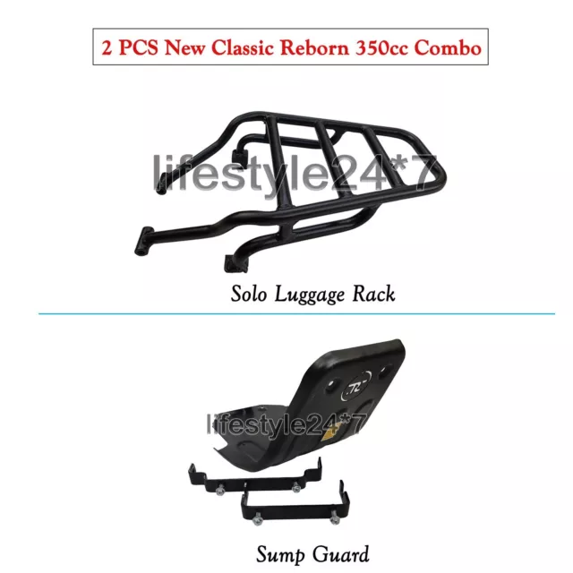 For Royal Enfield Classic Reborn 350 Solo Luggage Rear Rack & Sump guard Black