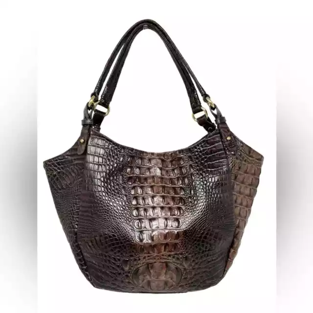 Brahmin Anne Melbourne chocolate croc embossed leather hobo shoulder bag 2