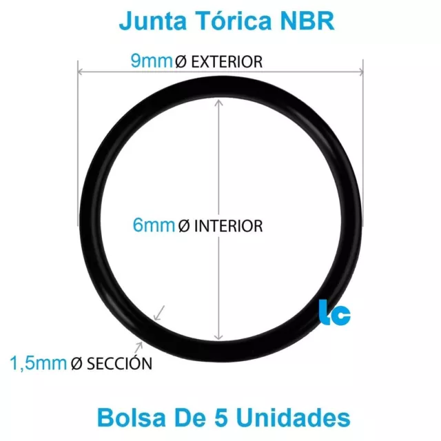 Junta Torica Fabricada En NBR - 9 x 6 x 1,5 mm - O-Ring - Bolsa De 5 Juntas