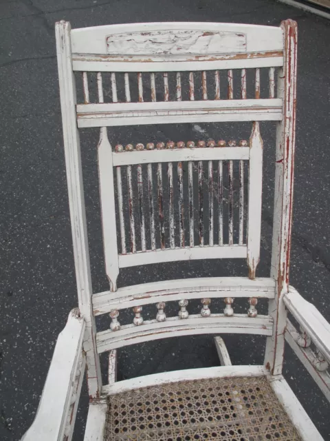 ANTIQUE WHITE CHIPPY Paint Farm House Porch Rocking Chair Cane Seat ...
