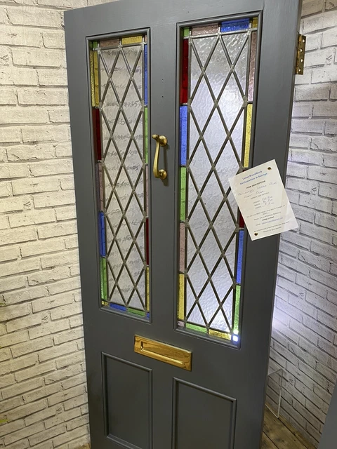 Reclaimed Front Entrance Coloured Leaded Glass Door - Superb! 8