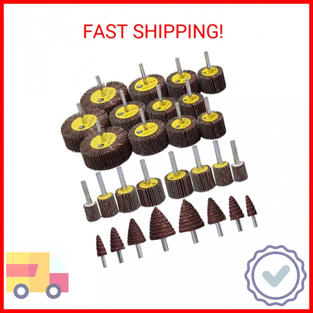 Abrasive Flap Wheel Sander Set,28 Pack 80 Grit 1/4" Shank Mounted Aluminum Oxide