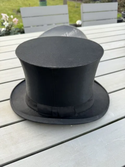 Antiker Zylinder Hut Chapeau Claque Top Hat Gr 56 mit toller Hutschachtel