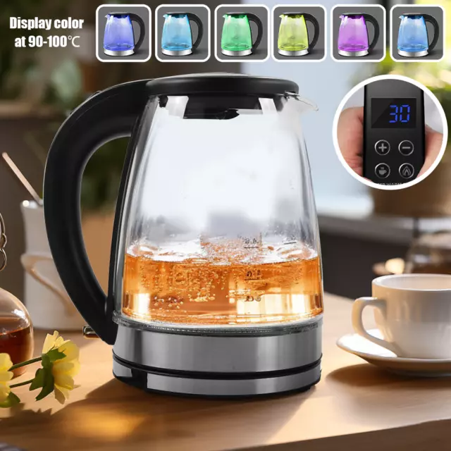1.8L Electric Glass Kettle Fast Boil Swivel Base Colour Change Lights 2200W UK