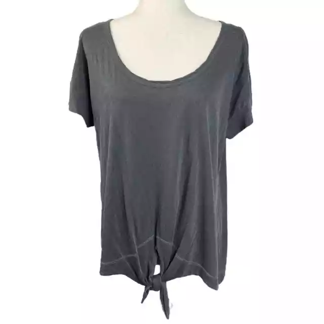 Splendid Vintage Whisper Tie Front Tee in Lead Gray Womens Size L Short Sleeve