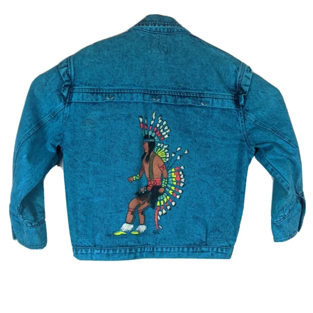 Turquoise Navajo Jean Jacket Small Sundance Indian Chief Painted Teal Denim