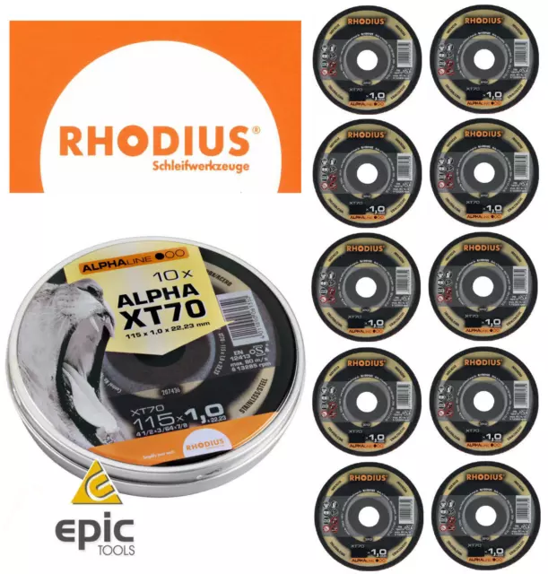 10 x RHODIUS Alpha XT70 115mm (4-1/2") Thin Slit 1.0mm Inox Cutting Discs/Blades