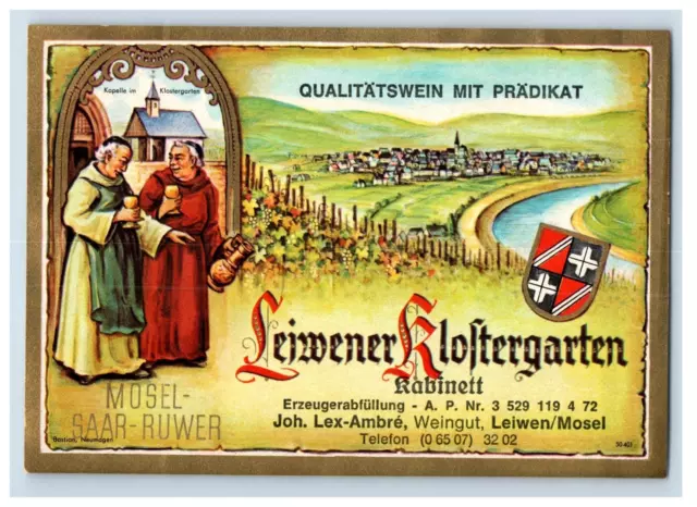 1970's-80's Leiwener Kloftergarten Qualitatswein German Wine Label Original S19E