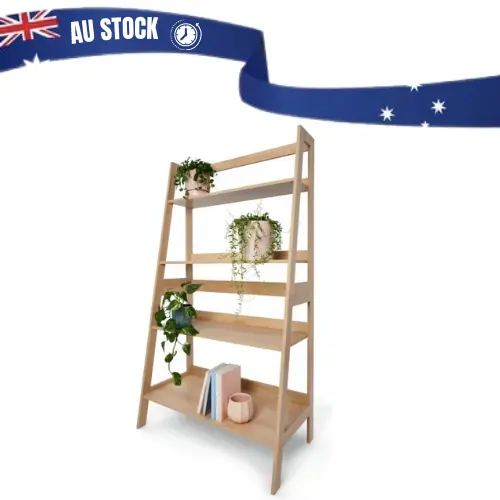 4 Tier Oak Look Ladder Bookshelf Bookcase Shelf Display Cabinet Wooden Shelving