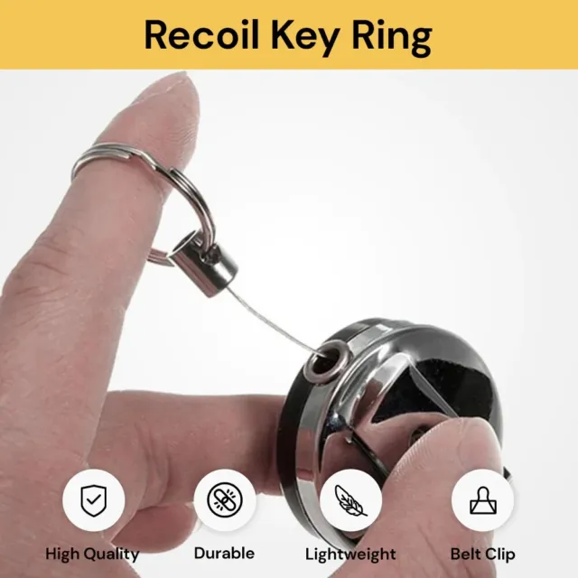 Recoil Key Ring Retractable Stainless Steel Chain Belts Clips ID Pull Holder AU