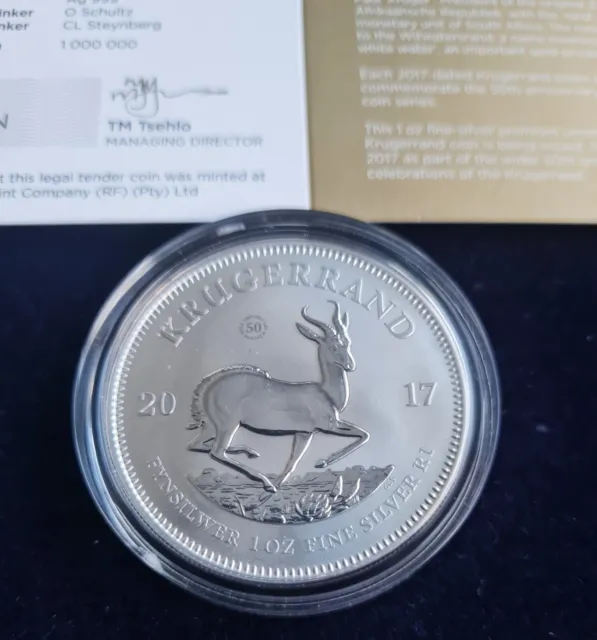 2017 Krugerrand 1oz. 999 Fine Silver Coin & COA in Capsule BU