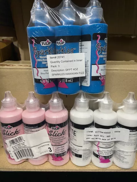 9 x Tulip 3D Fabric Paint Hawaiian Fizz / Snow Cap White / Pink / New Sealed