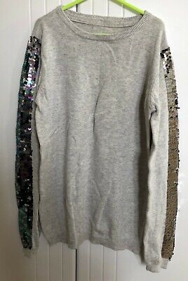 Girls Grey Reversible Sequin Sleeved Top Size 11-12 Years