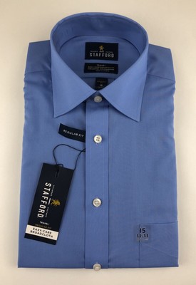 ~NWT~STAFFORD Travel Easy Care Long Sleeve Dress Shirt BLUE 15-32/33 REG FIT