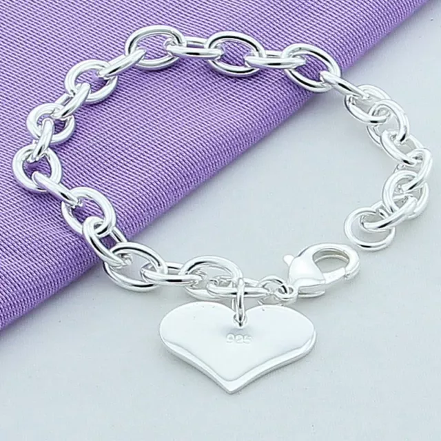 925 sterling silver filled heart dangle charm bracelet bangle women jewelry h157