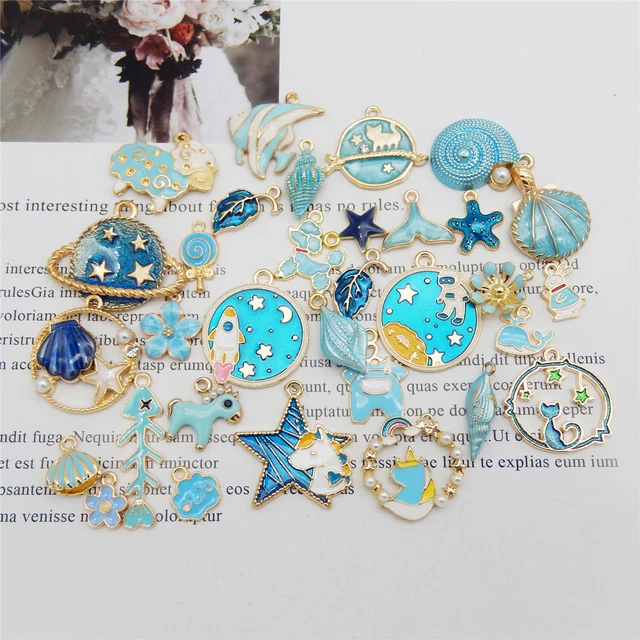 20 Stück Blau Emaille Metall Gold Schmuck Handwerk Anhänger Charms Bulk 1-3cm 3