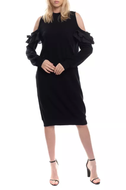 RRP €390 CLU Sweatshirt Dress Size XS Cold Shoulders Silk Ruffle Made in USA