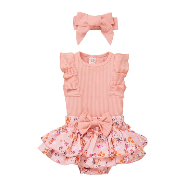 Set outfit fascia fascia per bambine vestiti arricciacapelli top pantaloni floreali