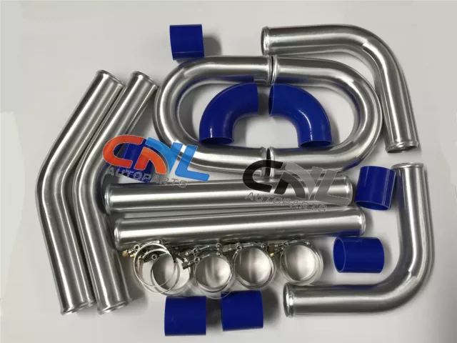 2.5" 64mm Aluminum Universal Intercooler Turbo Piping pipe Kit + Blue hose kit