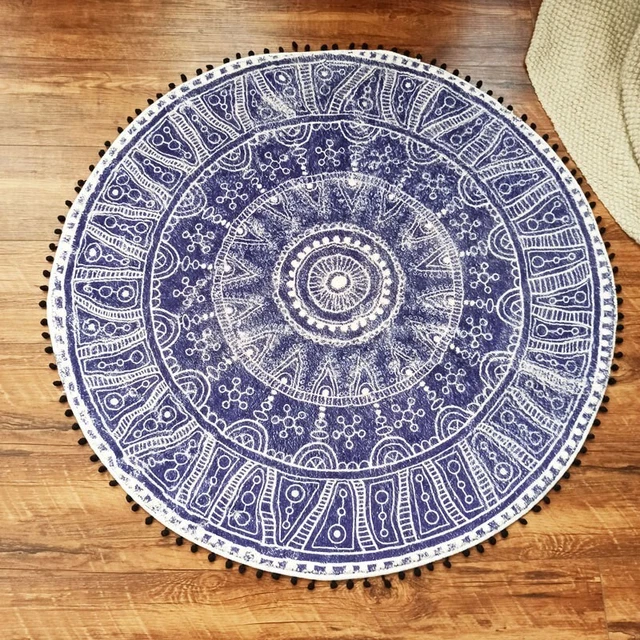 Round Area Rug Soft Chic Bohemian Mandala Machine Washable Non Slip Indoor Floor