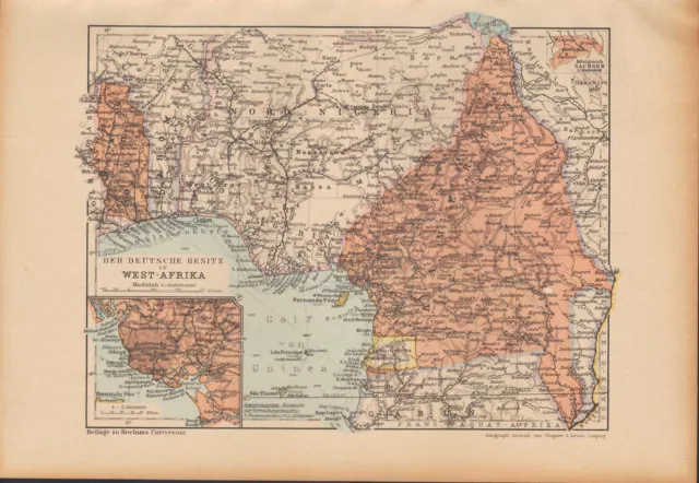 Landkarte map 1912: DEUTSCHER BESITZ in WEST-AFRIKA. KOLONIEN Africa