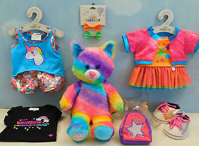 Build a Bear Rainbow Cat - Girls Clothes Bundle, Unicorn Pyjamas, Bag, Tops (5)