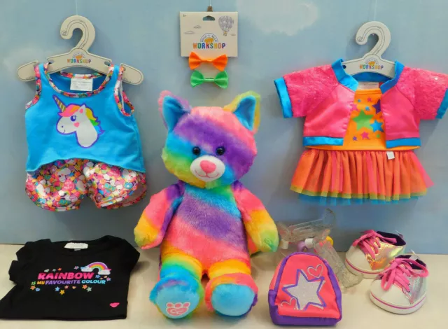 Build a Bear gatto arcobaleno - Pacchetto vestiti per ragazze, pigiami unicorno, borsa, top (5)