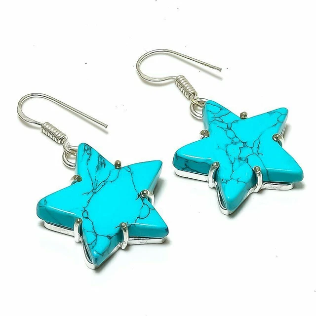 Étoile Santa Rosa Turquoise Gemstone Handmade Ethnic Jewelry Earring 1.77"...