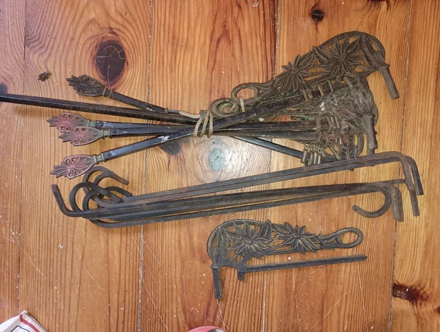 Antique Swing Arm Iron Curtain Drape Hanger Rods Nouveau Deco Lot of 6
