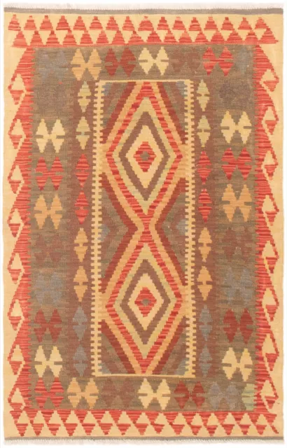 Vintage Hand Woven Carpet 3'2" x 4'11" Traditional Wool Kilim Rug